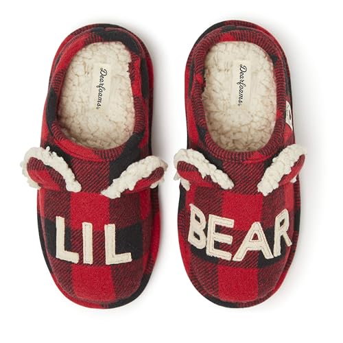 Dearfoams Unisex Slipper, Lil Bear Buffalo Plaid, 2-3 US Big Kid - Image 3