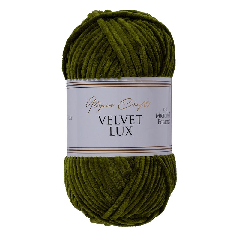 Utopia Crafts Velvet Lux Chenille Super Soft Chunky Yarn for Knitting and Crochet 100g  110m Dark Olive