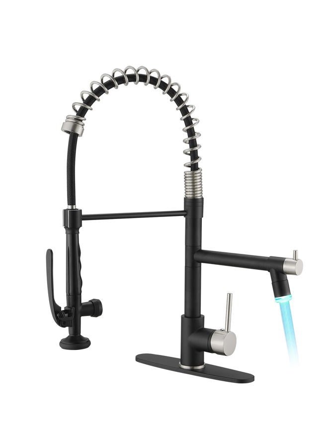 Fapully Kitchen Faucet,Black&Brushed Nickel Kitchen Faucet with Pull Down Sprayer,Commercial Kitchen Faucet with LED Light and Deck Plate - Image 1