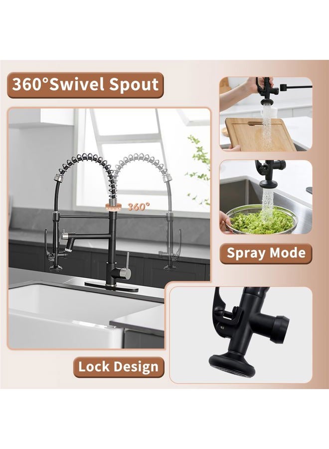 Fapully Kitchen Faucet,Black&Brushed Nickel Kitchen Faucet with Pull Down Sprayer,Commercial Kitchen Faucet with LED Light and Deck Plate - Image 4