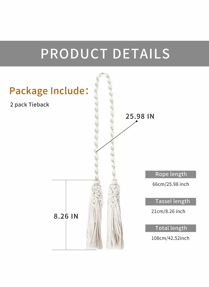 Excefore - Curtain Tiebacks,Rope Hand Woven Natural Cotton Rope Decorative Tassel Curtain Holdbacks for Curtains and Draperies(Two Tassels)-2Pack - Image 1