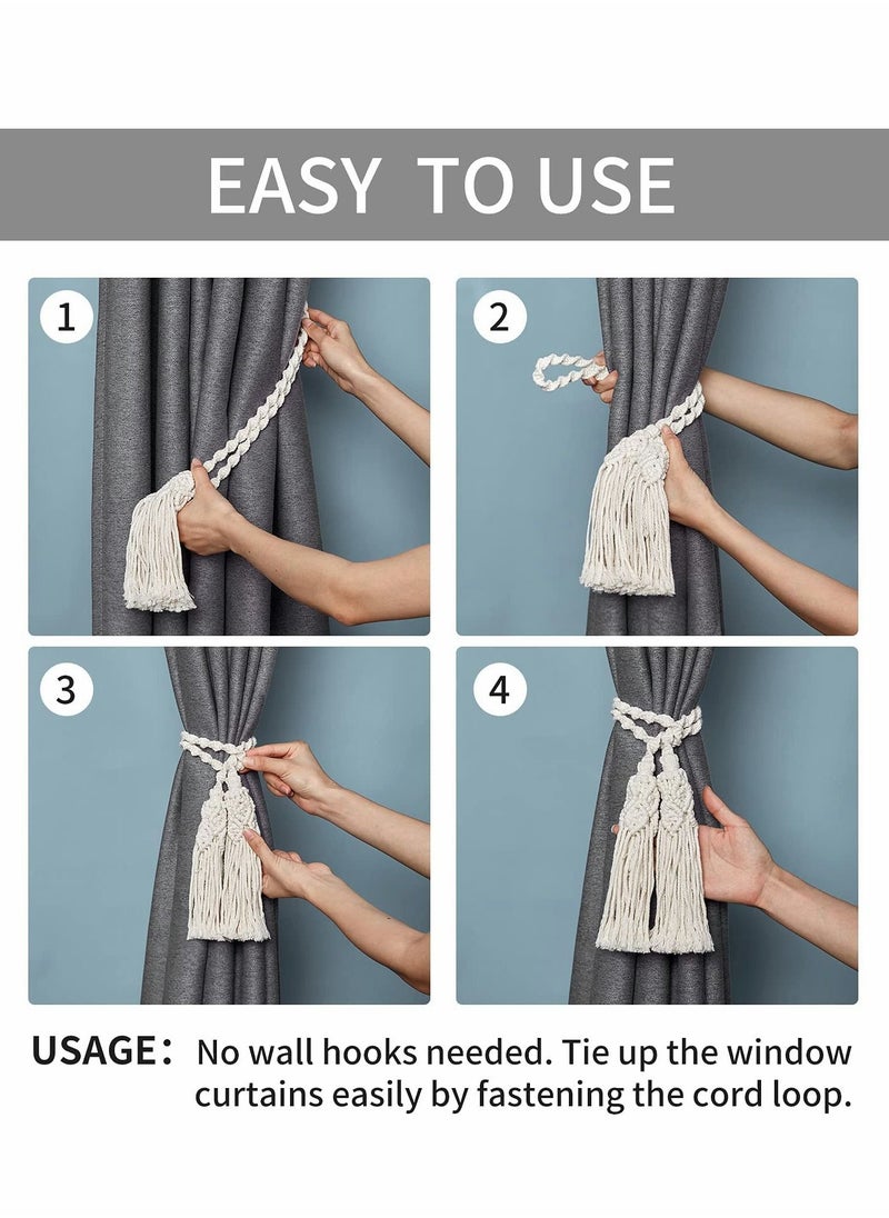 Excefore - Curtain Tiebacks,Rope Hand Woven Natural Cotton Rope Decorative Tassel Curtain Holdbacks for Curtains and Draperies(Two Tassels)-2Pack - Image 1