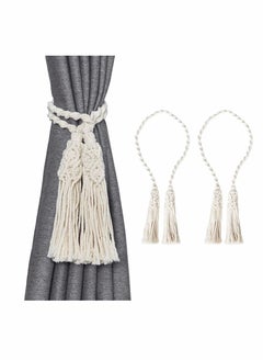 Curtain Tiebacks,Rope Hand Woven Natural Cotton Rope Decorative Tassel Curtain Holdbacks for Curtains and Draperies(Two Tassels)-2Pack