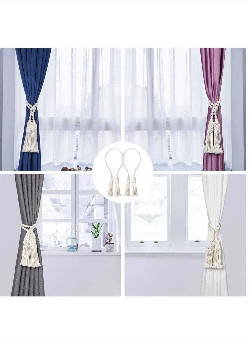 Excefore - Curtain Tiebacks,Rope Hand Woven Natural Cotton Rope Decorative Tassel Curtain Holdbacks for Curtains and Draperies(Two Tassels)-2Pack - Image 1