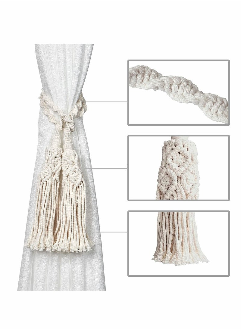 Excefore - Curtain Tiebacks,Rope Hand Woven Natural Cotton Rope Decorative Tassel Curtain Holdbacks for Curtains and Draperies(Two Tassels)-2Pack - Image 1