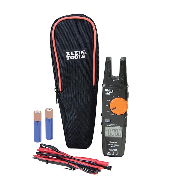 Klein Tools CL360 CL360 Electrical Tester Open Jaw Fork NonContact Voltage Meter with TRMS Technology with Case Test Leads and Batteries