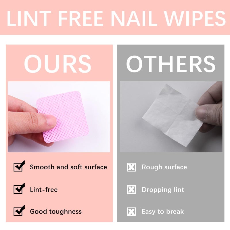 lipetol 1500Pcs Lint Free Nail Wipes, Pink No Lint Nail Wipes for Gel Nails Lint Free Polish Remover Wipe Eyelash Extensions Glue Nails Cleaning Pads Supplies - Image 5