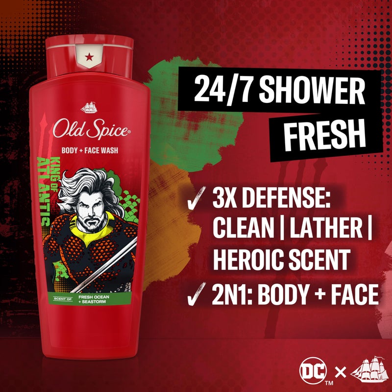 Old Spice Body Wash for Men, Aquaman: King of Atlantis, 3X Defense, 24/7 Shower Fresh with Lasting Scent, Cleansing 2-in-1 Body & Face Wash, Smell Like a Hero, Fresh Ocean and Seastorm Scent, 24 oz - Image 2