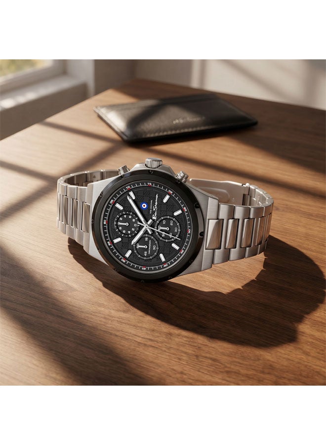 Ben Sherman Manchester  Black Dial Stainless Steel Bracelet Chronograph Watch for Men, 43mm - Image 4