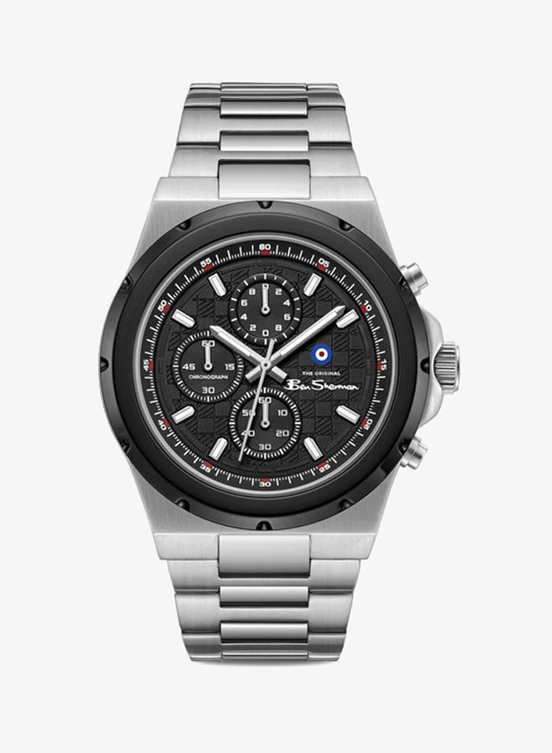 Ben Sherman Manchester  Black Dial Stainless Steel Bracelet Chronograph Watch for Men, 43mm