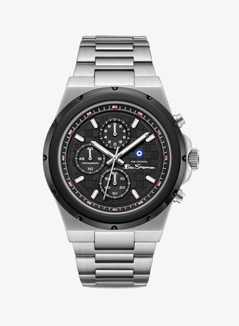 Ben Sherman Manchester  Black Dial Stainless Steel Bracelet Chronograph Watch for Men, 43mm - Image 1