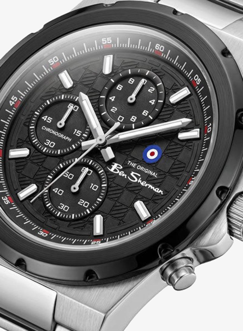 Ben Sherman Manchester  Black Dial Stainless Steel Bracelet Chronograph Watch for Men, 43mm - Image 2