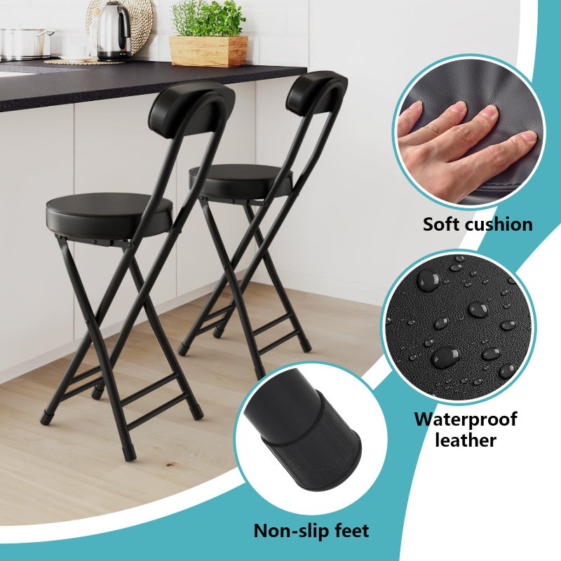 GLCS GLAUCUS Folding Stool,Cushioned Padded Folding Bar Stool,24inch Black Height Heavy Duty Portable Chair Stool with 300lbs Capacity for Kitchen Living Room Garden Camping Fishing - Image 3
