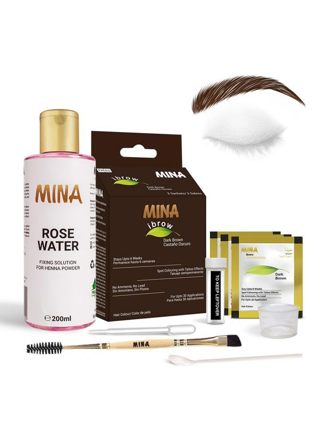 MinaiBrow Tint Kit Dark Brown | Natural Spot Coloring Brow Tinting Powder with Rose water & Duo Angled Brush| Smudge Proof & Instant Brow Dye Kit, 100% Gray Coverage - Image 1