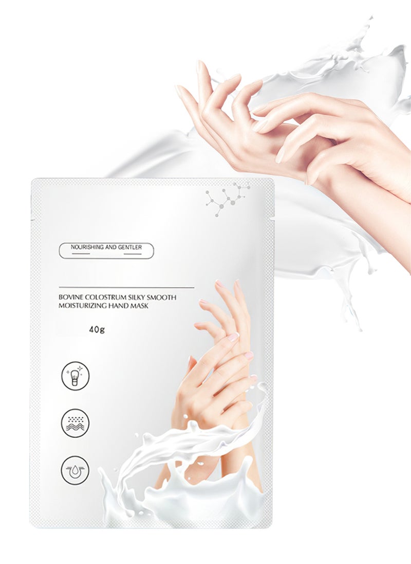 ZHENXIU Bovine Colostrum Silky Smooth Moisturizing Hand Mask, Brightening Exfoliating Hydrating Gloves for Dry Cracked Hands, Repairing Hand Moisturizer 40g 1 Pair  - Image 1