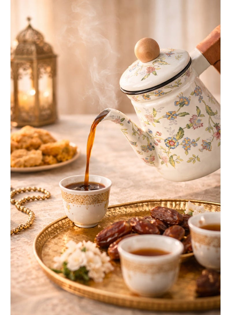 غوغا ابريق قهوة عربي مطلي بالمينا بسعة 1.2 لتر بنقشة زهور مناسب للقهوة العربية والشاي وغلي الماء والحليب للاستخدام اليومي والهدايا المنزلية والمكتبية - Image 3