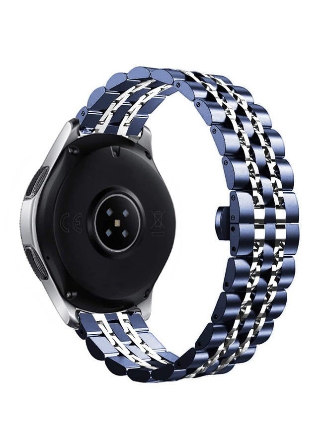 DEALELE Band Compatible with Samsung Gear S3 / Galaxy Watch 46mm / Galaxy Watch 3 45mm, 22mm 7-Rows Stainless Steel Metal Replacement Strap for Huawei Watch 3 / 3 Pro / GT3 46mm (Blue-silver) - Image 2