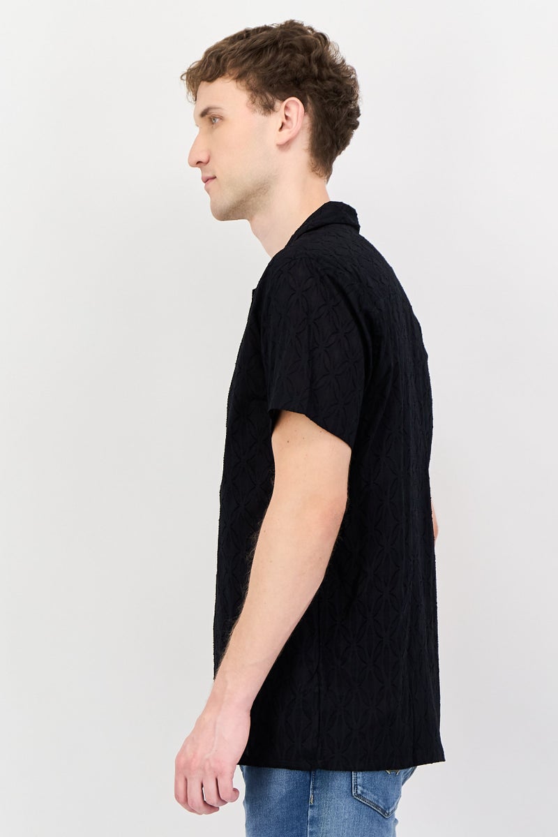 Threadbare Men Regular Fit Short Sleeve Textured Casual Shirt, Black - Image 4