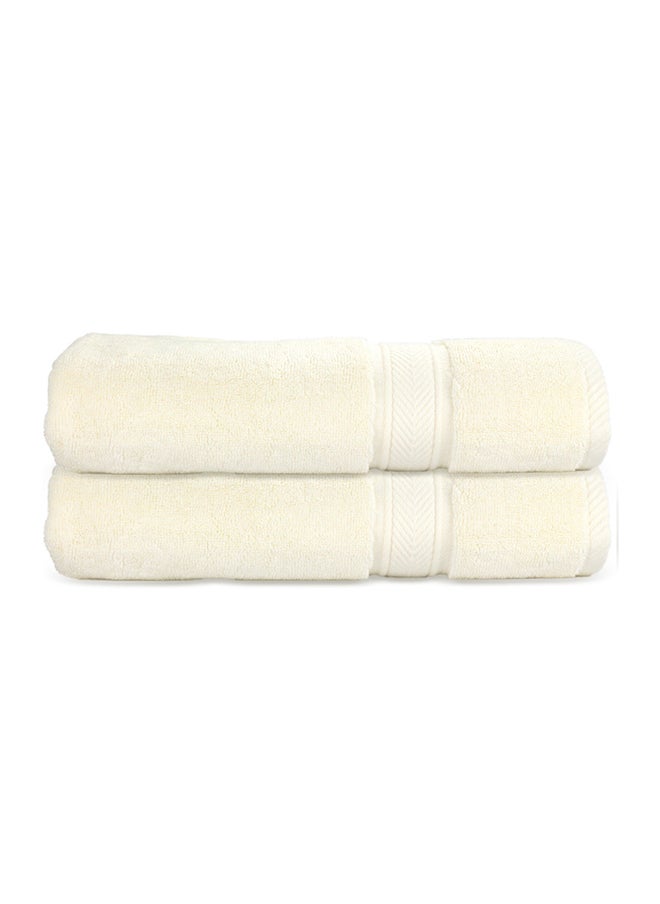 Hotel Linen Klub Hotel Linen Klub LUXURY PACK of 2 Bath Towels - 100% Cotton 650 GSM Terry Dobby Border Ring Spun - Super Soft ,Quick Dry,Highly Absorbent  Size: 70x140cm, Cream  - Image 1