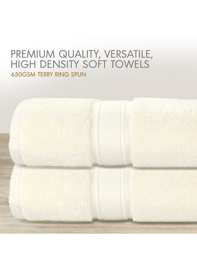 Hotel Linen Klub Hotel Linen Klub LUXURY PACK of 2 Bath Towels - 100% Cotton 650 GSM Terry Dobby Border Ring Spun - Super Soft ,Quick Dry,Highly Absorbent  Size: 70x140cm, Cream  - Image 2