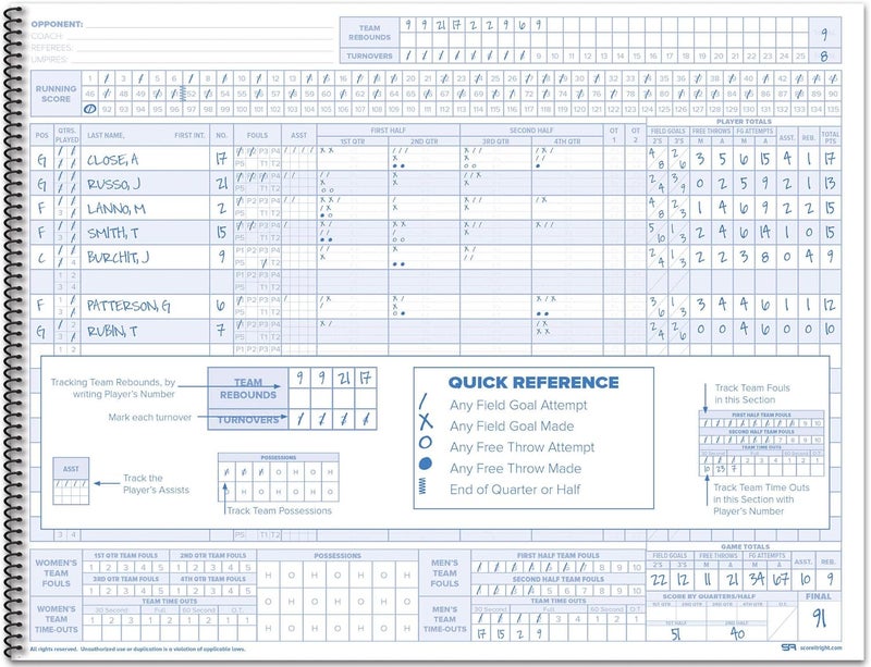 Score It Right Basketball Scorebook – 16-Player Men’s and Women’s Basketball Score Keeping Book – Basketball Game Score Book for Individual and Team Stats – 9.25 x 12-inch Hardcover Book - Image 4
