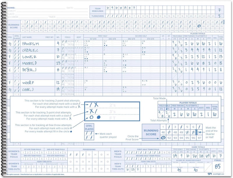 Score It Right Basketball Scorebook – 16-Player Men’s and Women’s Basketball Score Keeping Book – Basketball Game Score Book for Individual and Team Stats – 9.25 x 12-inch Hardcover Book - Image 3