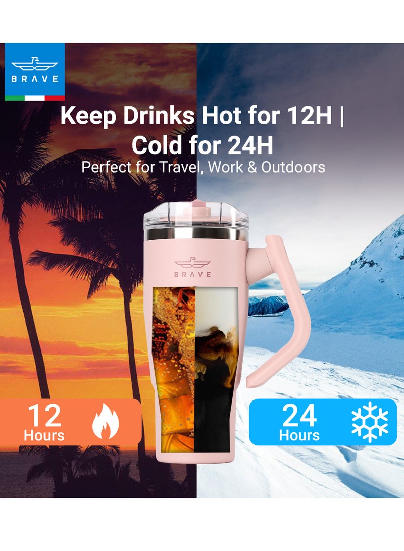 بريف تمب جارد تمبلر 950مل - 18/8 ستانلس ستيل ترافل ماج, ثيرمال كوفي كوب, 2-إن-1 ليكبروف ليد وذ سترو & روتيتينج هاندل, إنسوليتد هوت & كولد بيفيرج ماج, كار كوب هولدر كومباتيبيل, ديورابل & ريوسابل كوفي ترافل ماج (لايت بينك) - Image 2