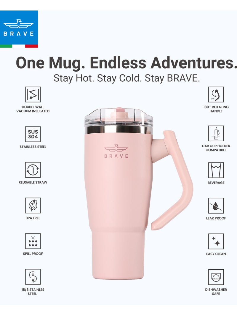 بريف تمب جارد تمبلر 950مل - 18/8 ستانلس ستيل ترافل ماج, ثيرمال كوفي كوب, 2-إن-1 ليكبروف ليد وذ سترو & روتيتينج هاندل, إنسوليتد هوت & كولد بيفيرج ماج, كار كوب هولدر كومباتيبيل, ديورابل & ريوسابل كوفي ترافل ماج (لايت بينك) - Image 3