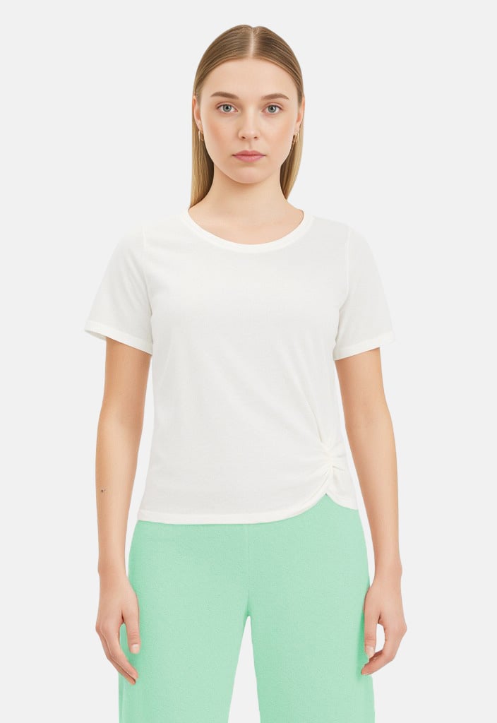 Jessica Simpson Women Plus Size Round Neck Short Sleeve Solid T-Shirt, White - Image 1