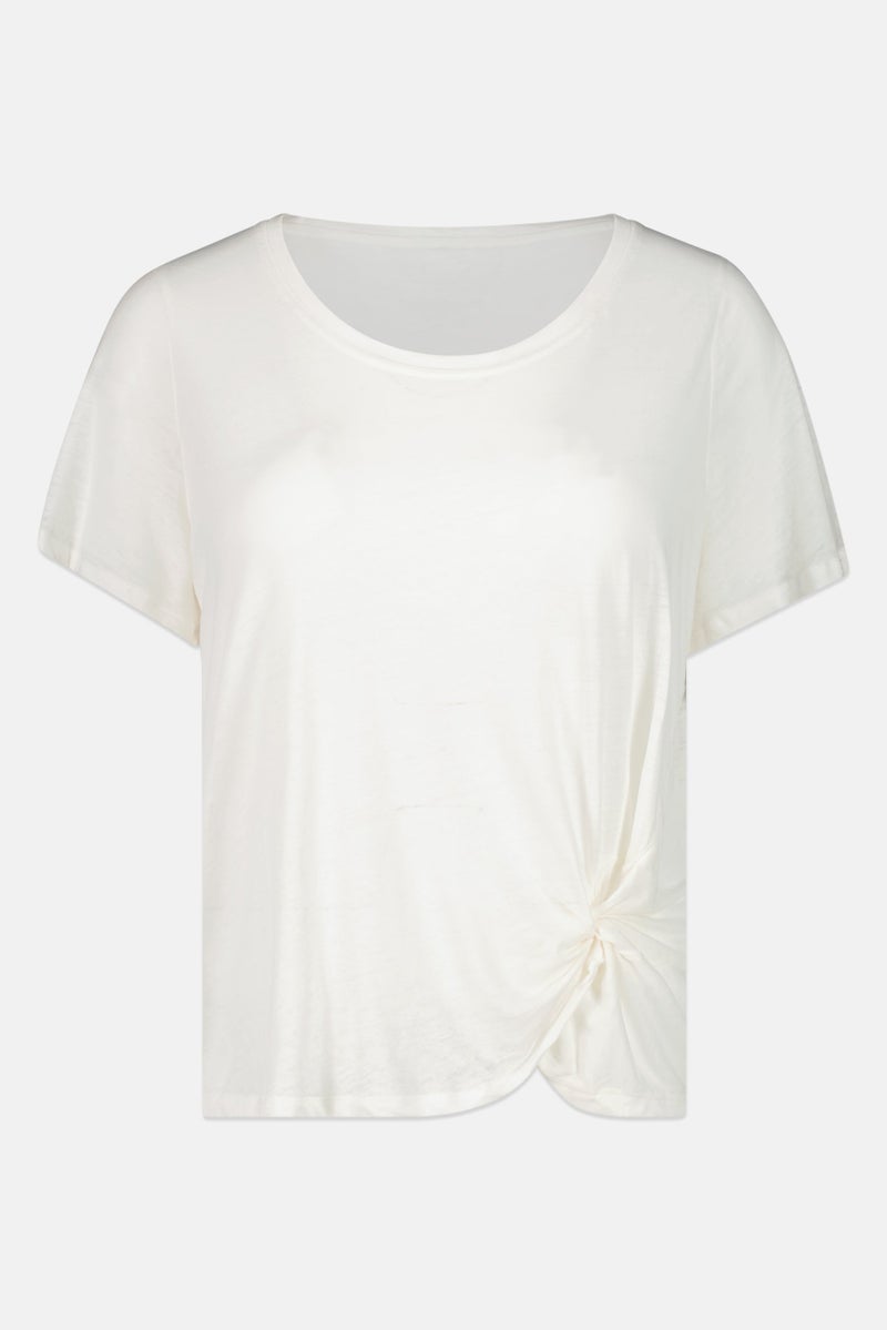 Jessica Simpson Women Plus Size Round Neck Short Sleeve Solid T-Shirt, White - Image 2