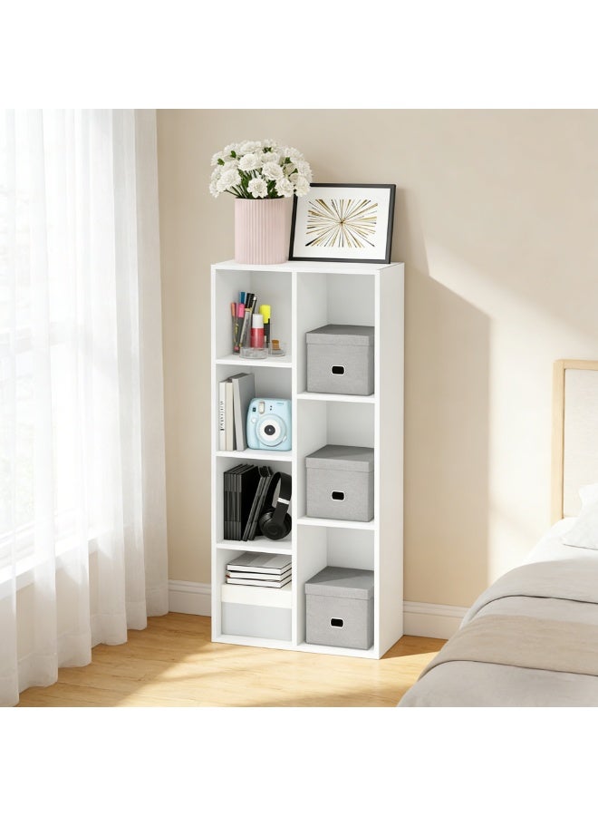 Chulovs 7-Cube Bookcase Bookshelf – 24cm x 50cm x 106cm, White For Living Room, Bedroom & Home Office - Image 1