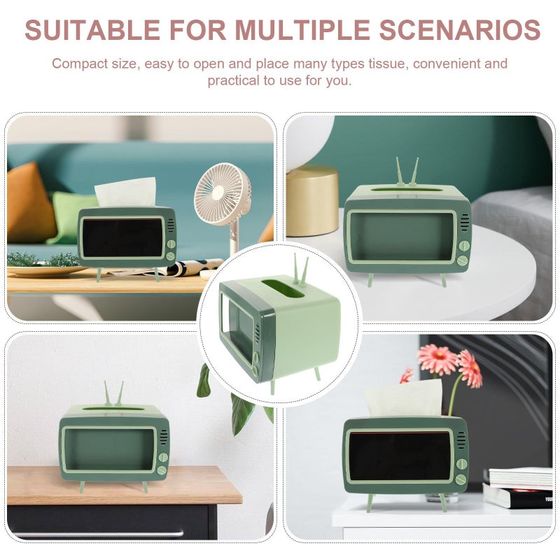 Creative TV Shaped Tissue Box Holder With Multi Use Napkin Storage In Grass Ink Green - Image 4
