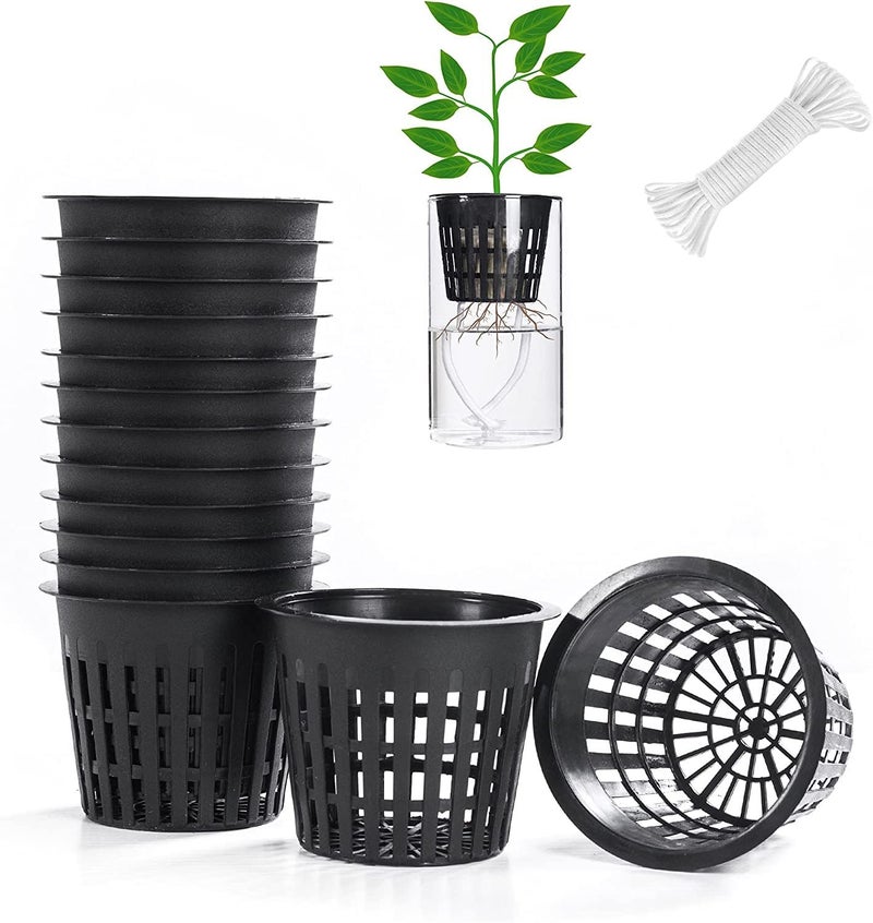 Tim Tim Agro Lightweight Economy Net Pots - Thin Lip & Slotted Sides - for Hydroponics & Aquaponics - UV Resistant - Indoor or Outdoor Growing - Black 4" Round Mesh Pot Cups - 12 Pack - Image 1