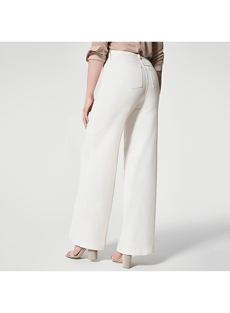 REOCLE Women's Leg Jeans Mid-Rise Stretchy Baggy Jeans Loose Stretchy Lightweight Jeans High Waist Wide Leg Straight Denim Pants with Pockets - Image 3