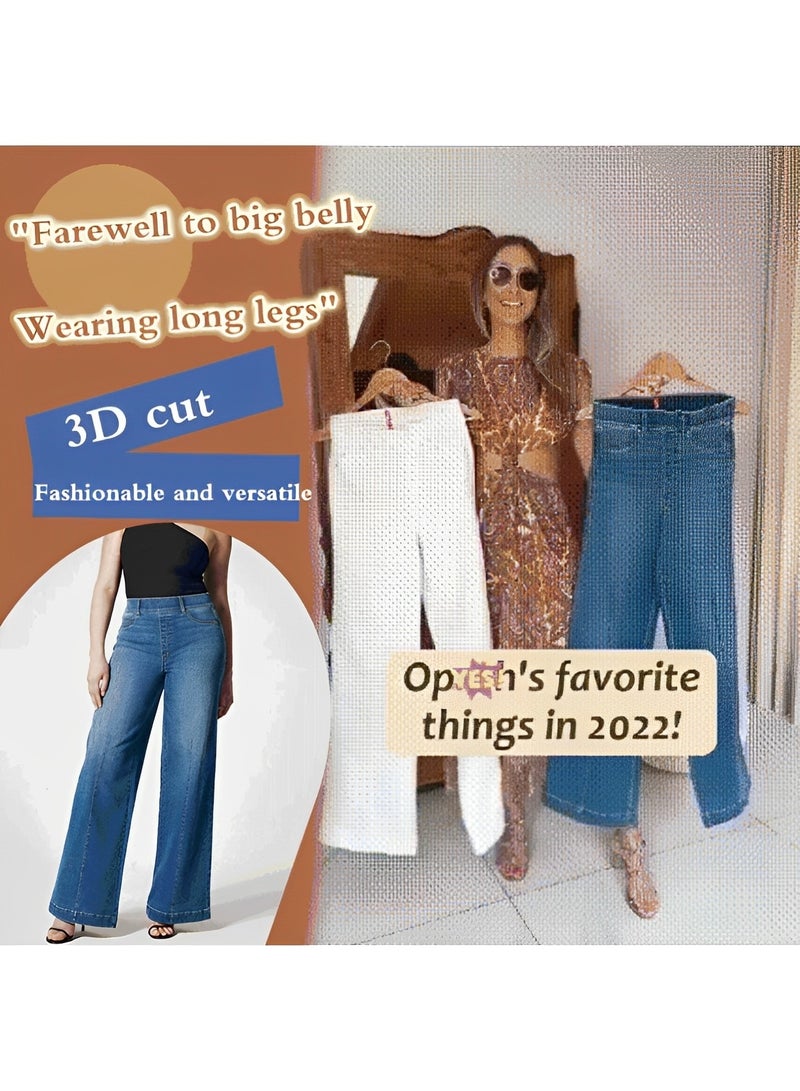 REOCLE Women's Leg Jeans Mid-Rise Stretchy Baggy Jeans Loose Stretchy Lightweight Jeans High Waist Wide Leg Straight Denim Pants with Pockets - Image 4