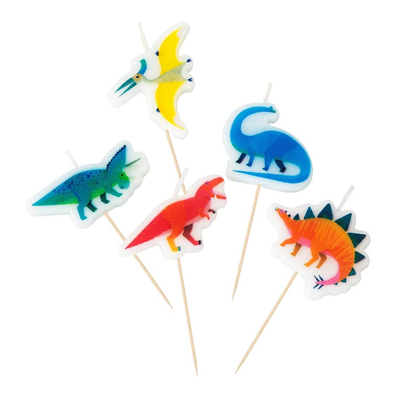 Talking Tables Dino Dinosaur Birthday Candle Cake Toppers, Pack of 5, Wax Height 3cm, 1", Mixed Colors - Image 1