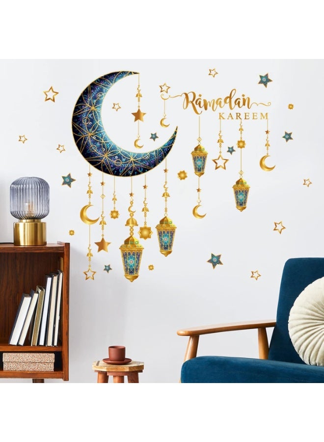 Ramadan Decorations Wall Stickers,Islamic Muslim Wall Art Decals,Eid Mubarak Ramadan Decor Lantern Moon Star Window Clings for Home Living Room Bedroom Decorations Wallpaper - Image 5