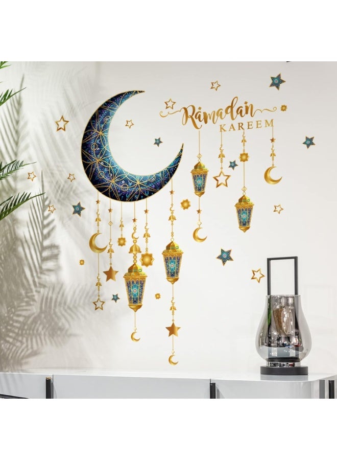 Ramadan Decorations Wall Stickers,Islamic Muslim Wall Art Decals,Eid Mubarak Ramadan Decor Lantern Moon Star Window Clings for Home Living Room Bedroom Decorations Wallpaper - Image 4