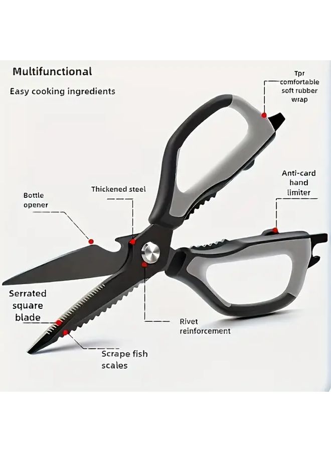 1pc Black Japanese Kitchen Scissors With Ergonomic Handle For Food Prep - Image 4