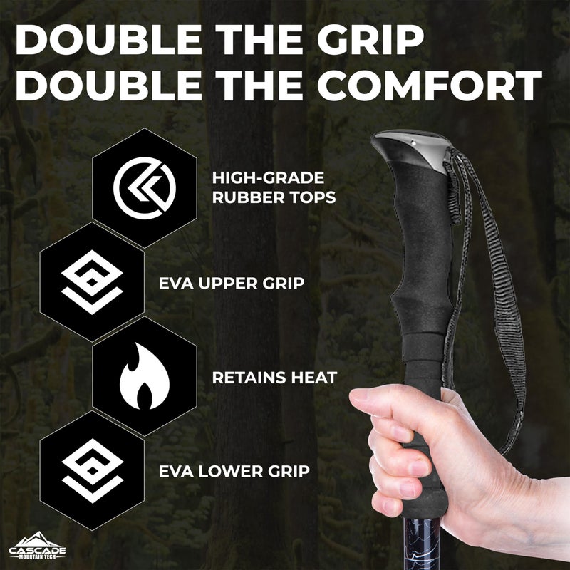 Cascade Mountain Tech Trekking Poles - Carbon Fiber Walking or Hiking Sticks with Quick Adjustable Locks (Set of 2), Blue - Image 3