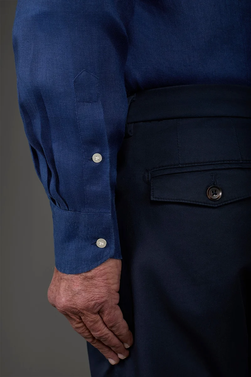 Doppelganger Blue Men's casual shirt with classic collar, 100% linen - Royal for Men | Best Price UAE