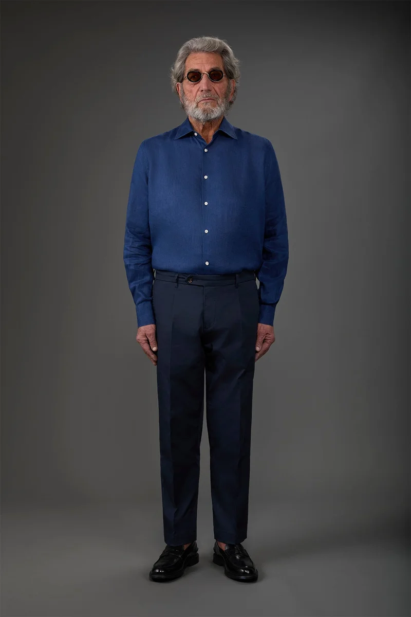 Doppelganger Blue Men's casual shirt with classic collar, 100% linen - Royal for Men | Best Price UAE