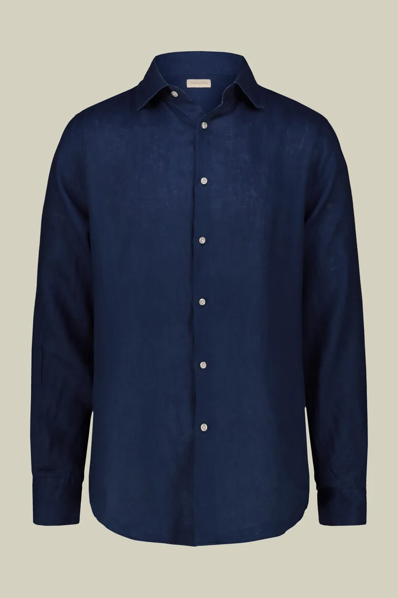Men's casual shirt with classic collar, 100% linen - Royal