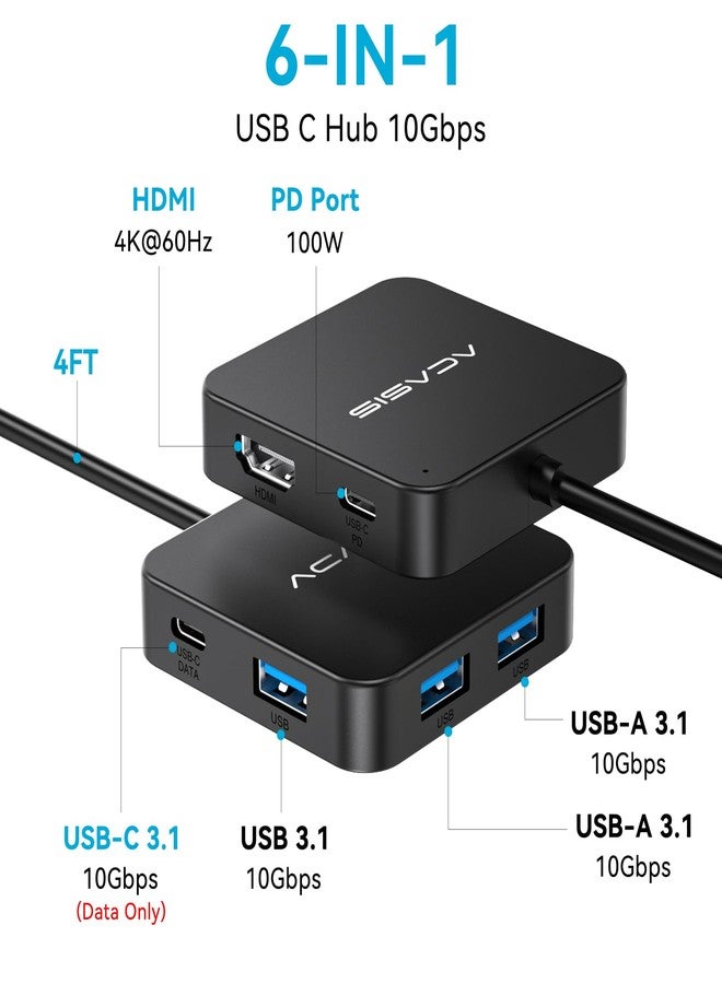 أكاسيس موزع USB-C متعدد المنافذ من ACASIS، مزود بمنفذ HDMI بدقة 4K، وتقنية توصيل الطاقة بقدرة 100 واط | 3 منافذ USB 3.0 | منفذ USB-C 3.0 واحد | محول USB مقسم لأجهزة MacBook وMac Mini وXPS واللابتوب - Image 2