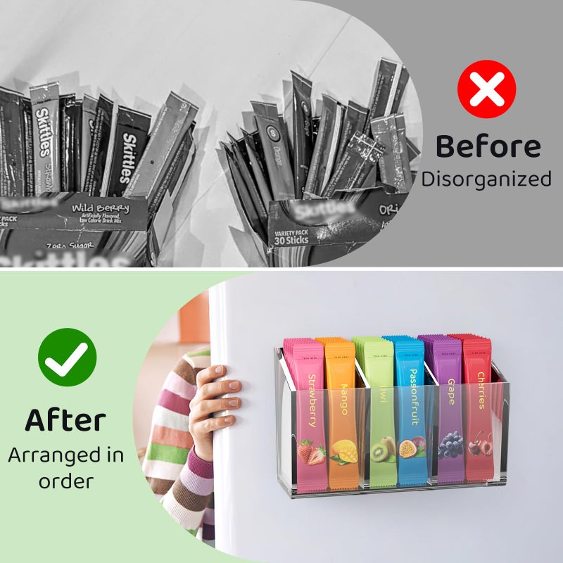 First-zgel Drink Packet Organizer, Magnetic Water Packet Organizer for Fridge, Premium Acrylic Drink Mix Holder Container with 3 Compartments for Kitchen Organizers and Storage - Image 3
