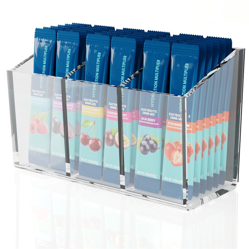 First-zgel Drink Packet Organizer, Magnetic Water Packet Organizer for Fridge, Premium Acrylic Drink Mix Holder Container with 3 Compartments for Kitchen Organizers and Storage - Image 1