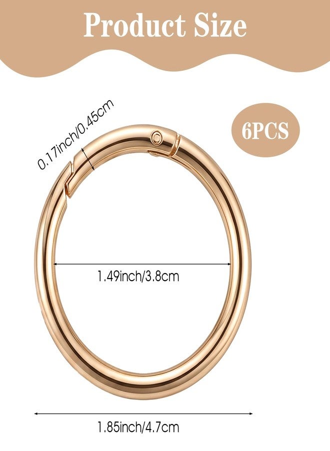 Thrymme 6 Pcs Spring O Ring, Gold Metal Circle Carabiner, Sturdy 2 Inch Key Ring, Flat Spring Rings for Key Chain, Purse, Handbag Strap, DIY Craft Accessories - Image 2