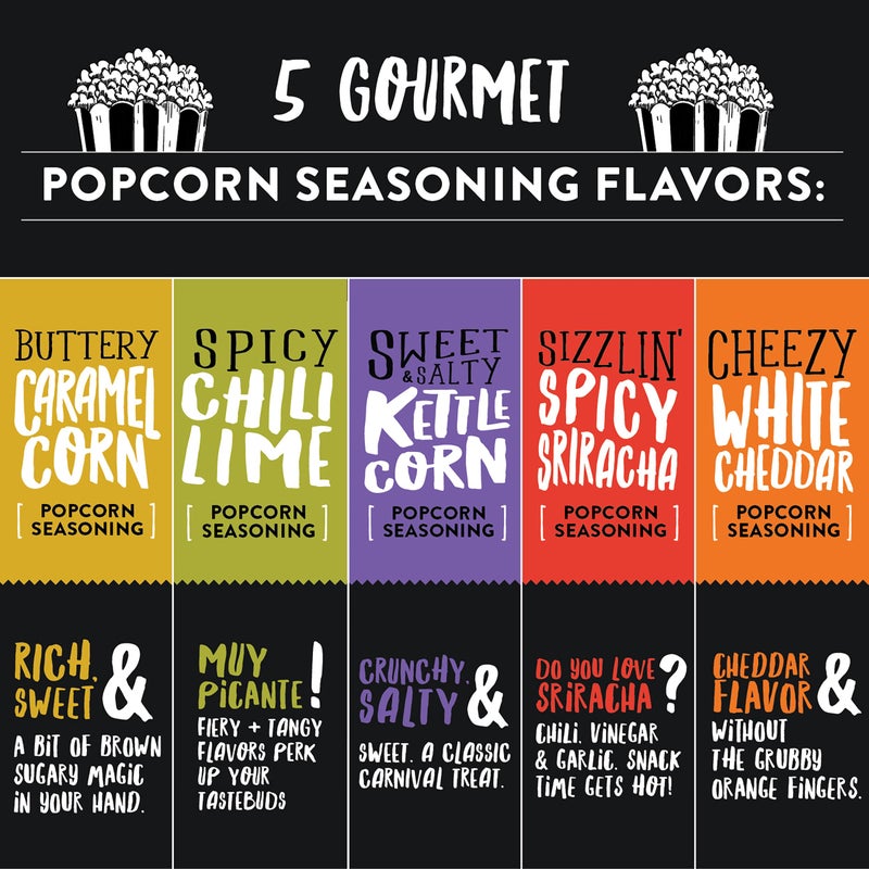 Urban Accents Movie Night Popcorn Gift Set - Includes 3 Gourmet Popcorn Kernel Varieties & 5 Flavorful Seasonings - Perfect Snack Gift Box for Parties, Holidays, or Movie Lovers - Image 3