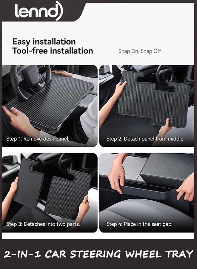 LENND 2-in-1 Car Steering Wheel Desk Tray & Car Seat Gap Filler Organizer – Foldable Look Table for Laptop, Eating Food, Writing – for Standard Round Steering Wheels - Image 2