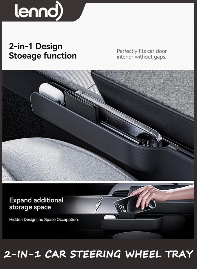 LENND 2-in-1 Car Steering Wheel Desk Tray & Car Seat Gap Filler Organizer – Foldable Look Table for Laptop, Eating Food, Writing – for Standard Round Steering Wheels - Image 3
